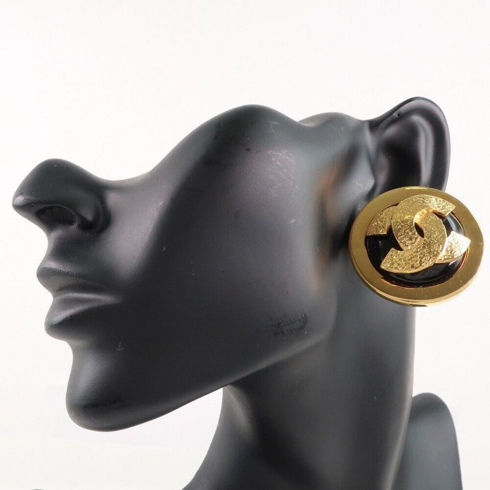 CHANEL COCO Mark Earring black Plated Gold Women - Picture 1 of 6
